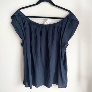 NWT Ann Taylor navy flutter sleeved short sleeved blouse